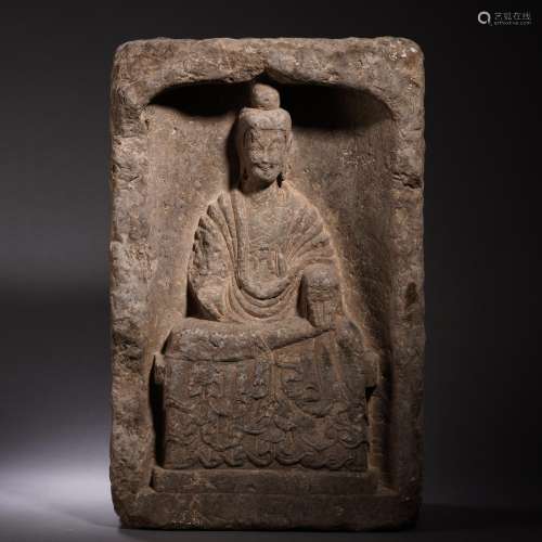 A Chinese Carved Stone Stele of Seated Buddha