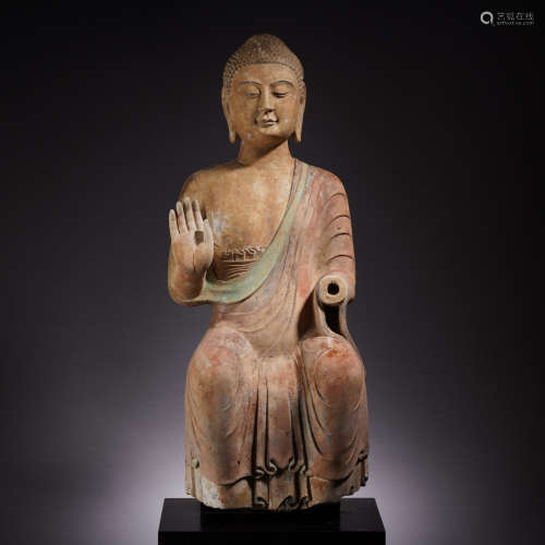A Chinese Carved Stone Figure of Shakyamuni