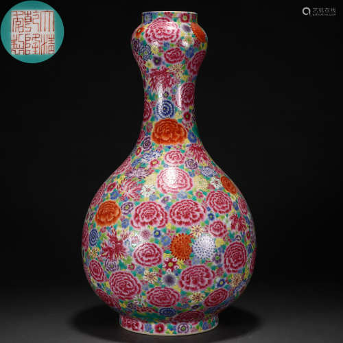 A Chinese Famille Rose Garlic Head Vase