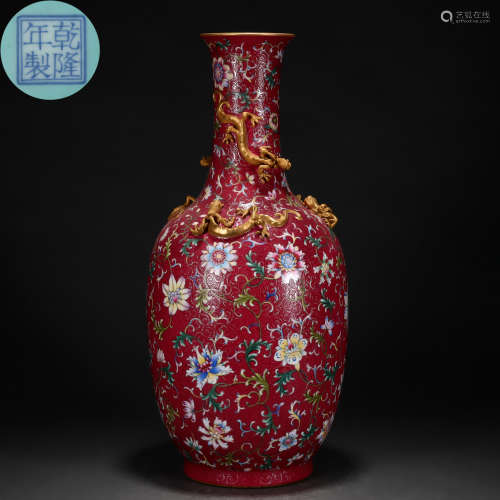 A Chinese Famille Rose Floral Scrolls Vase