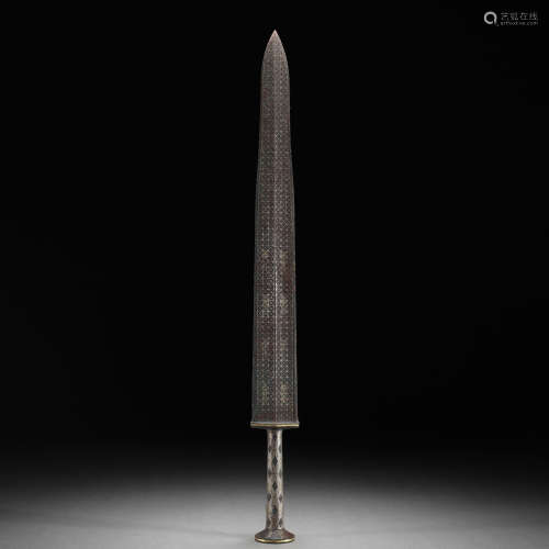 A Chinese Gold and Silver Inlaid Bronze Sword