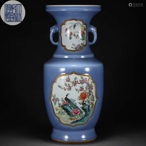 A Chinese Famille Rose Floral and Bird Vase