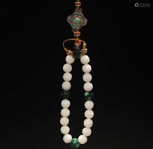 A Chinese White Jade Beaded Rosary