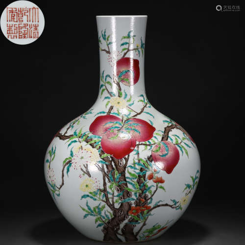 A Chinese Famille Rose Peaches Globular Vase