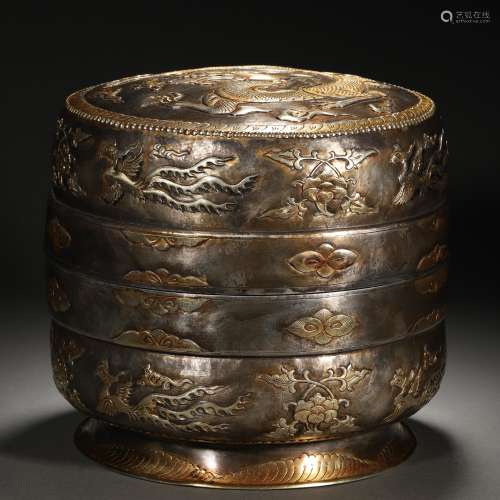 A Chinese Bronze Partly Gilt Food Box