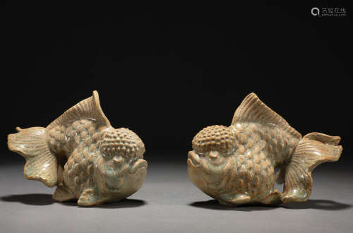 Pair Chinese Ru-ware Pottery Goldfished