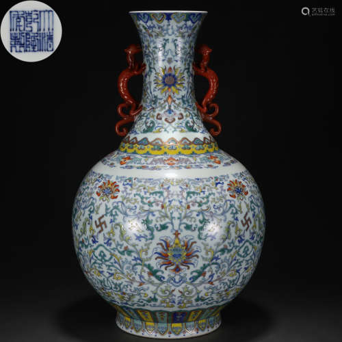 A Chinese Doucai Glaze Lotus Rolls Vase