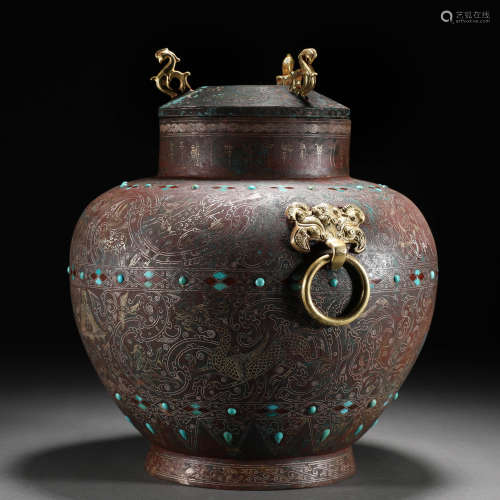 A Chinese Gold and Silver Inlaid Bronze Vessel