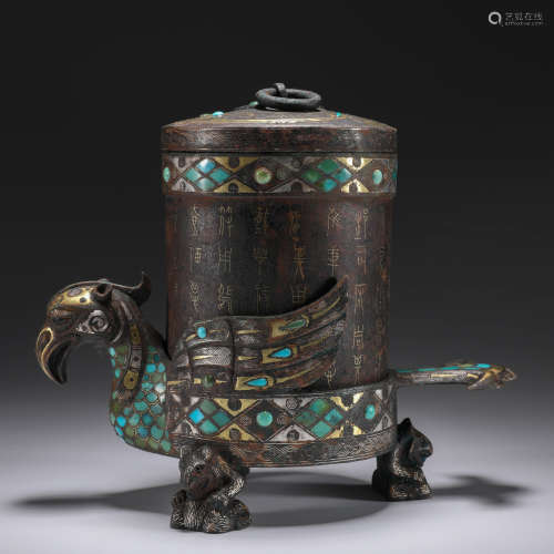 A Chinese Gold and Silver Inlaid Bronze Vessel