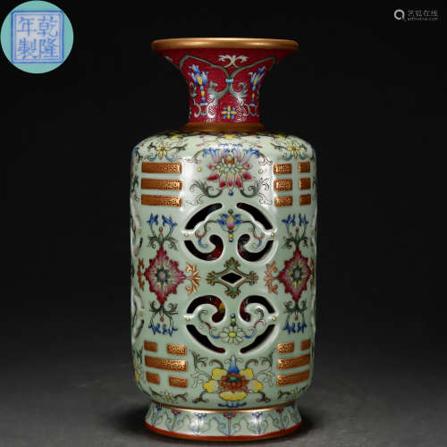 A Chinese Famille Rose Eight Diagrams Vase