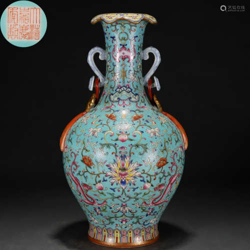 A Chinese Famille Rose Floral Scrolls Vase