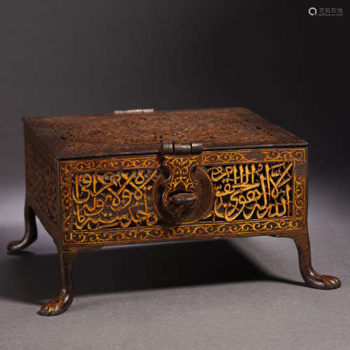 An Arabic Gold Painted Iron Box