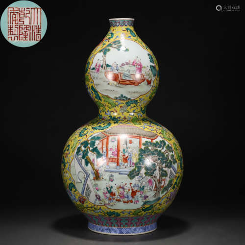 A Chinese Famille Rose Kids at Play Double Gourds Vase