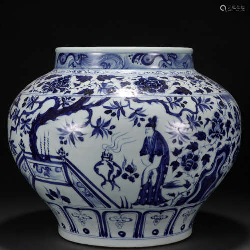 A Chinese Blue and White Figural Story Jar
