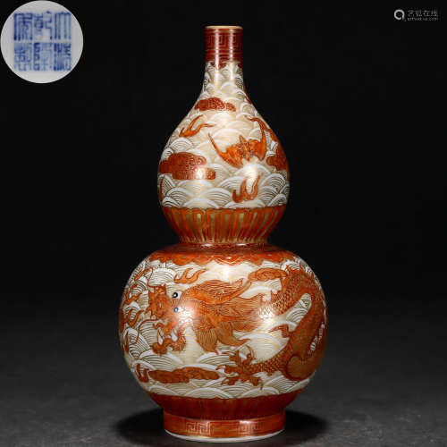 A Chinese Iron Red and Gilt Double Gourds Vase