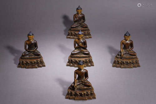 A Set of Five Tibetan Bronze Cosmic Buddhas