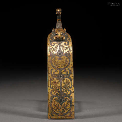 A Chinese Gold Inlaid Bronze Belthook