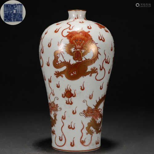 A Chinese Iron Red and Gilt Dragon Vase Meiping