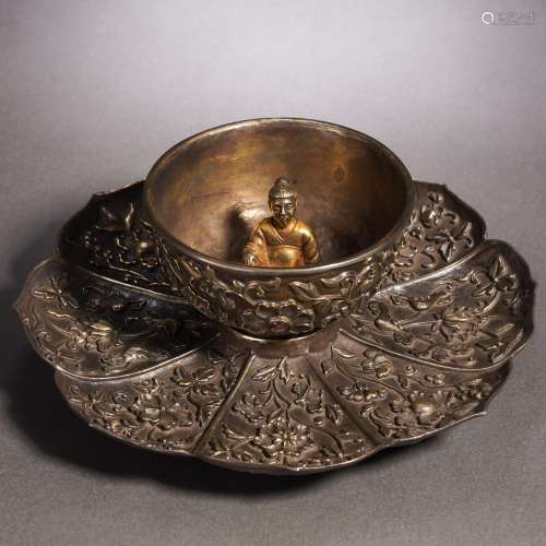 A Chinese Silver Gilt Cup with Plate