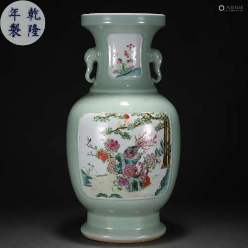 A Chinese Famille Rose Floral and Bird Vase