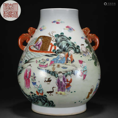 A Chinese Famille Rose Figural Story Vase Zun