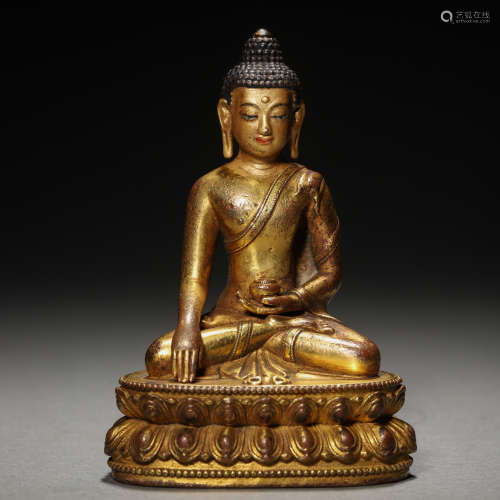 A Tibetan Bronze-gilt Aksobhya