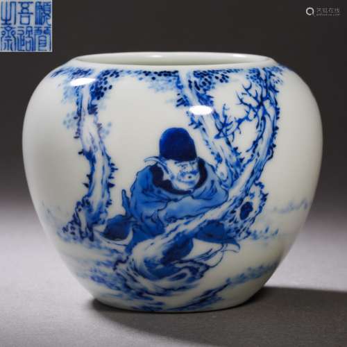 A Chinese Blue and White Waterpot Signed Wangbu