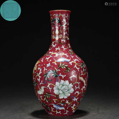 A Chinese Famille Rose Floral Scrolls Vase