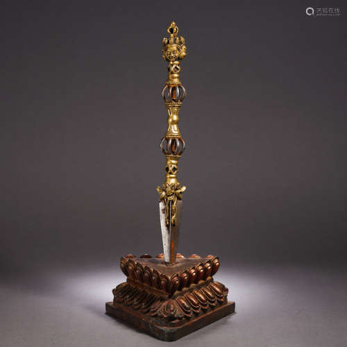 A Tibetan Bronze-gilt Phurba