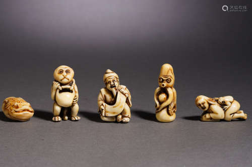 A Set of Five Japanese Carved Netsuke