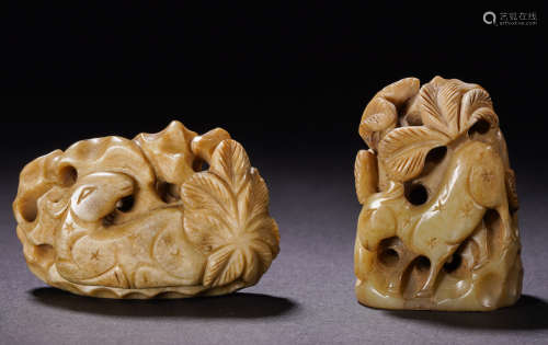 Two Chinese Carved Jade Finials