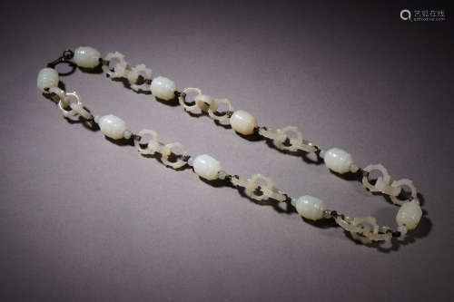 A Chinese Carved White Jade Necklace