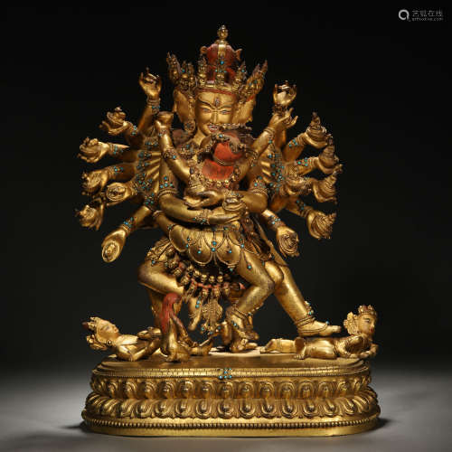 A Tibetan Bronze-gilt Cakrasamvara