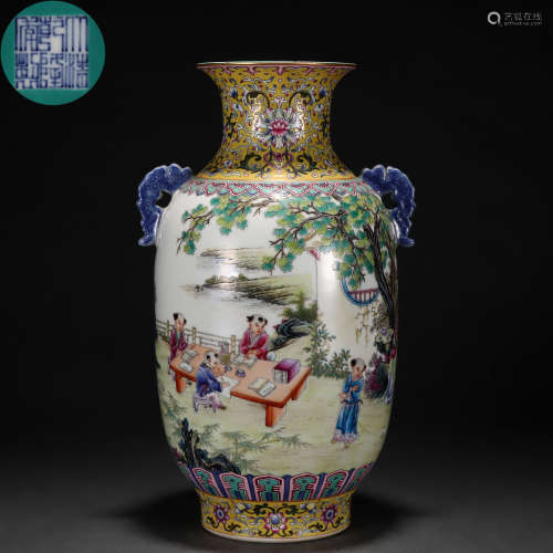 A Chinese Famille Rose Figural Story Vase