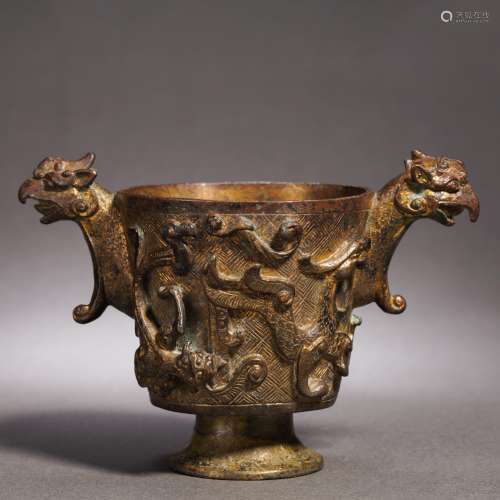 A Chinese Bronze-gilt Beast Handled Cup
