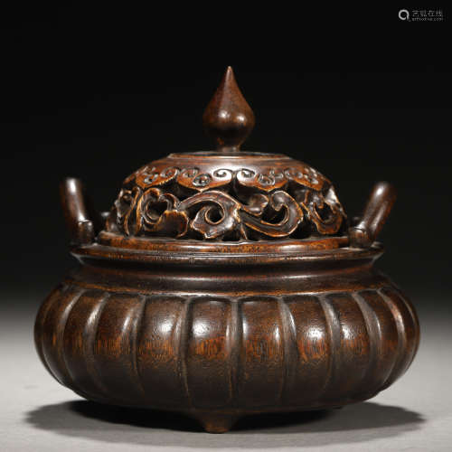 A Chinese Carved Aloeswood Censer