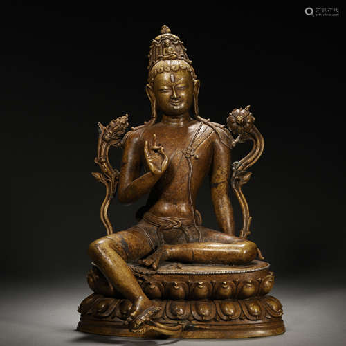 A Tibetan Bronze-gilt Green Tara