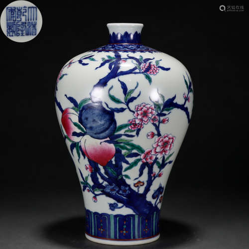 A Chinese Underglaze Blue and Famille Rose Vase Meiping