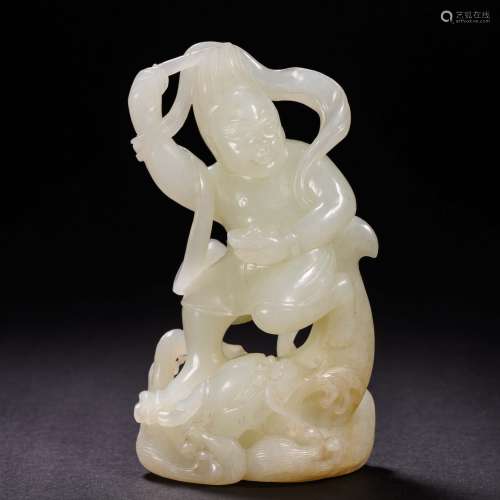 A Chinese Carved White Jade Standing Figure