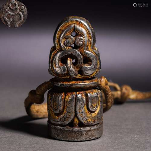 A Tibetan Gold Inlaid Iron Seal
