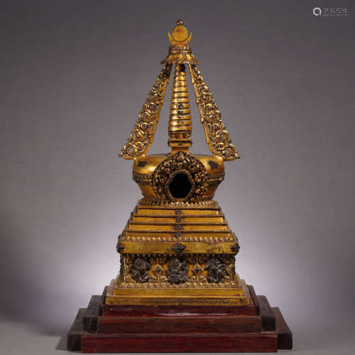 A Tibetan Bronze Gilt Stupa