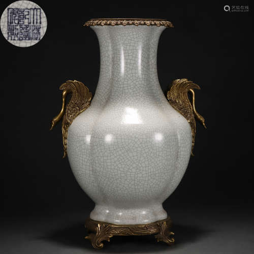 A Chinese Ormolu Mounted Guan-ware Vase