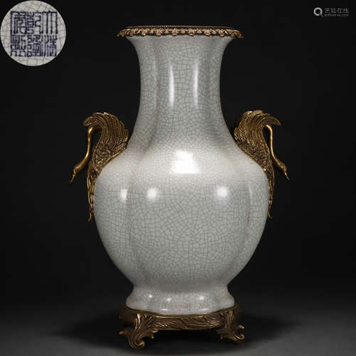 A Chinese Ormolu Mounted Guan-ware Vase