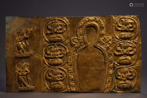 A Rare Tibetan Bronze-gilt Repouse Panel
