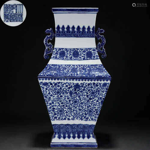 A Chinese Blue and White Floral Scrolls Vase