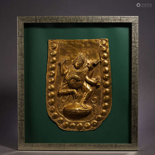 A Tibetan Bronze-gilt Repouse Figure of Sarasvati