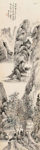 1865～1955 黄宾虹 1925年作 石壁飞瀑 设色纸本 立轴
