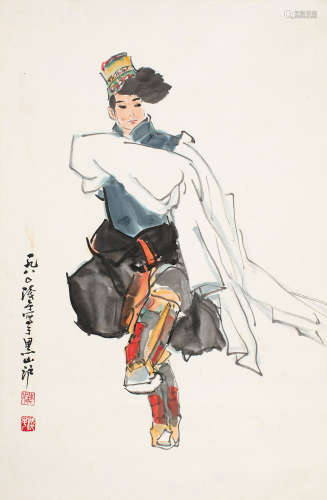 1907～1995 叶浅予 1980年作 跳舞的维吾尔族男子 设色纸本 立轴
