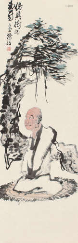 1894～1952 郑午昌  佛与树同寿 设色纸本 立轴