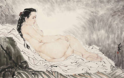b.1957 何家英  侧卧的裸女 设色纸本 镜片